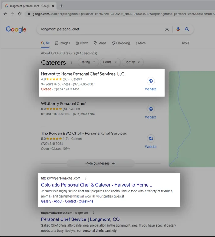 Google Local Search Results Mockup