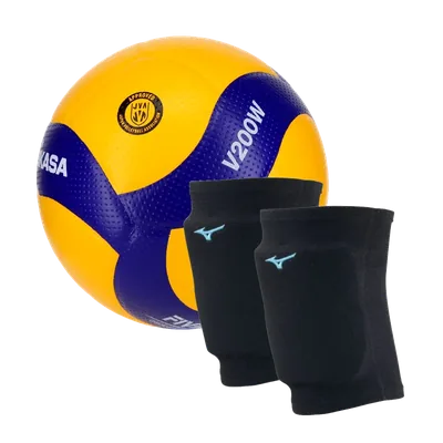 Studio product photograph of tricolor indoor club volleyball and pro court knee pads on transparent background for volleyball club web design and branding
